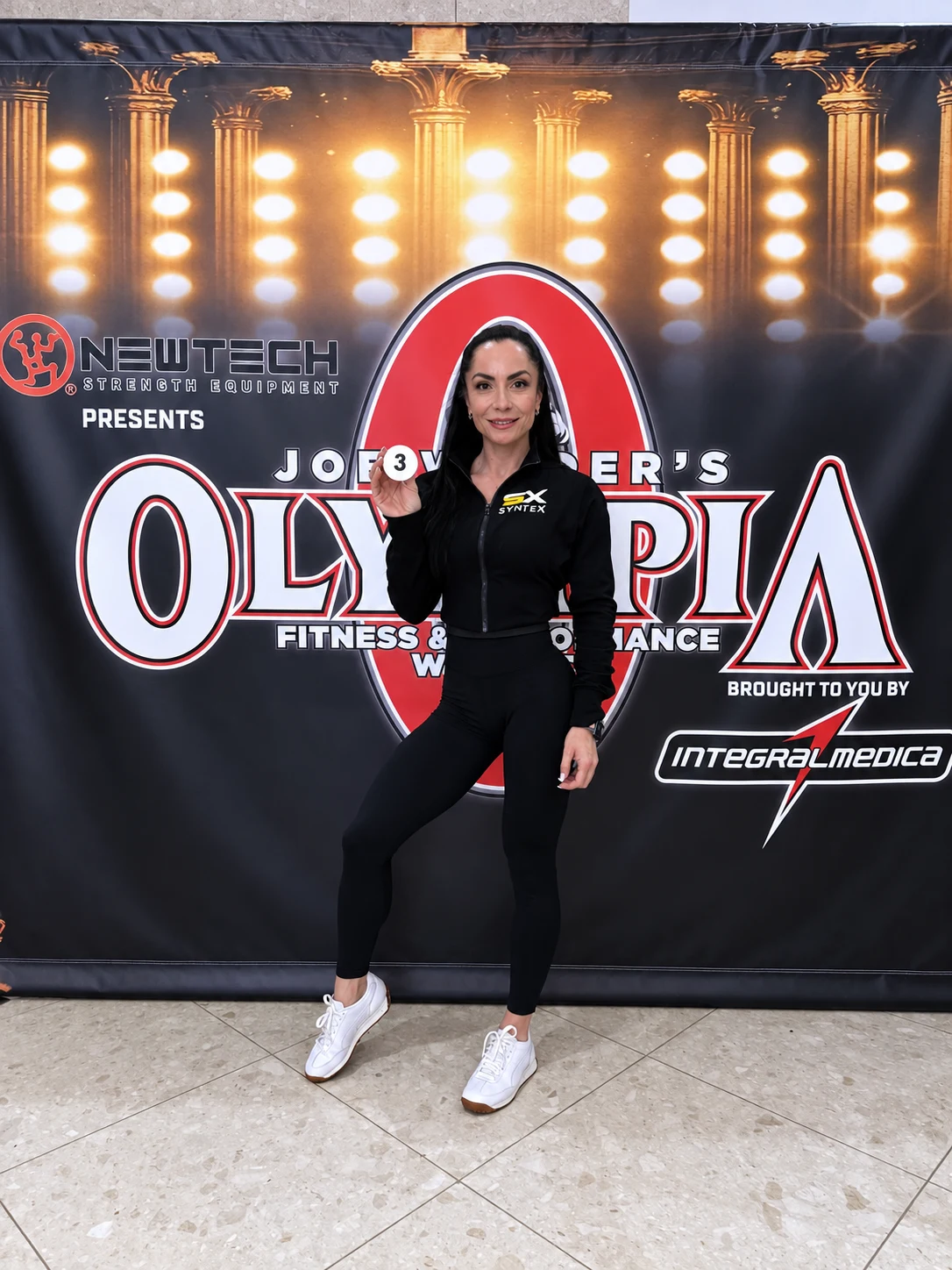 Iulia Baba wearing Syntex at Olympia, digitally restored archive photograph
