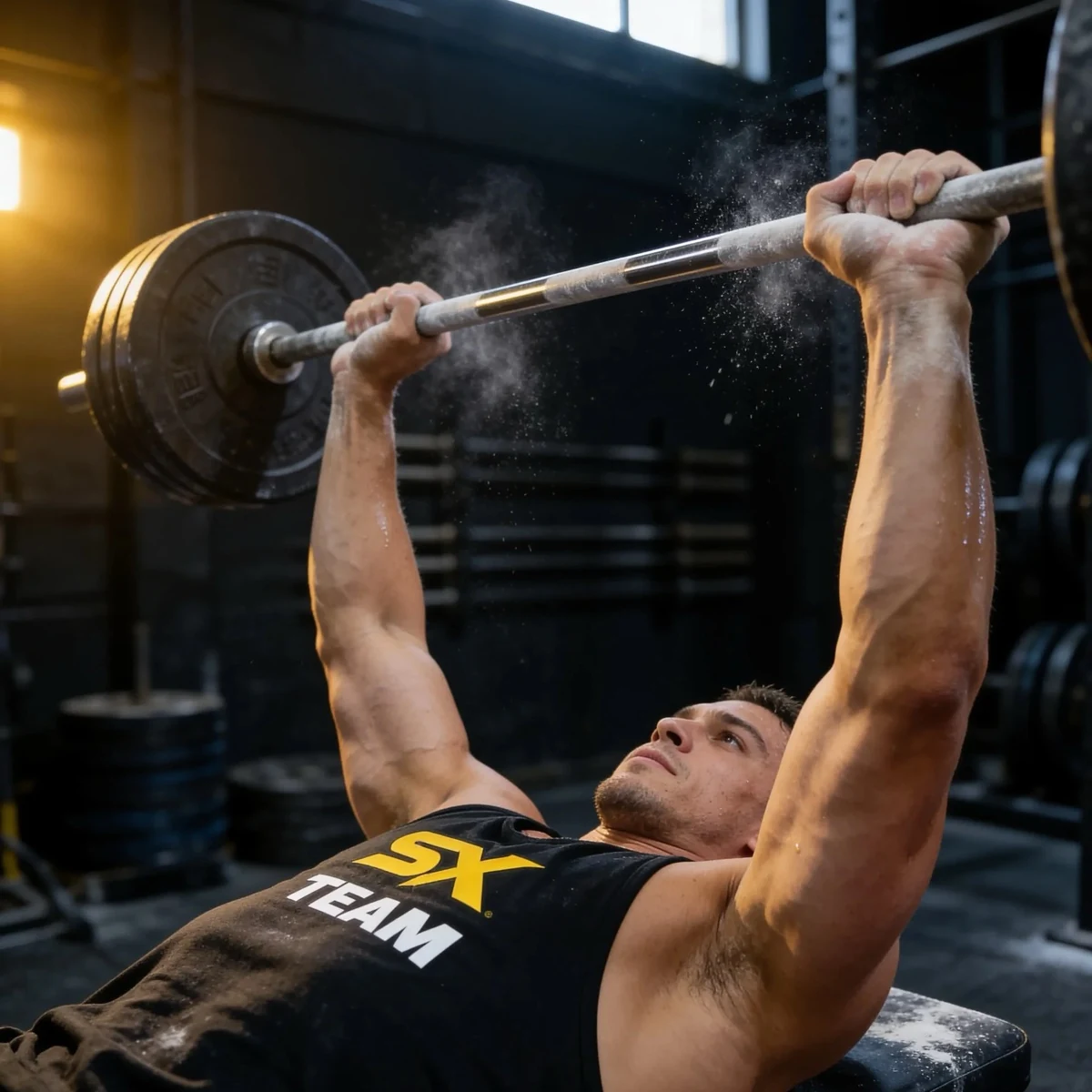 Syntex Team athlete bench pressing in the gym